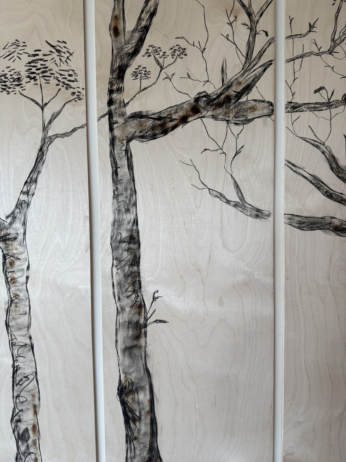 Tree panel - fire and charcoal on wood